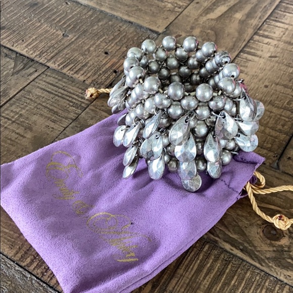 EMILY & ASHLEY JINGLE-JANGLE SILVER BEADED TEARDROPS WIDE STRETCH BRACELET 3A - Picture 2 of 3